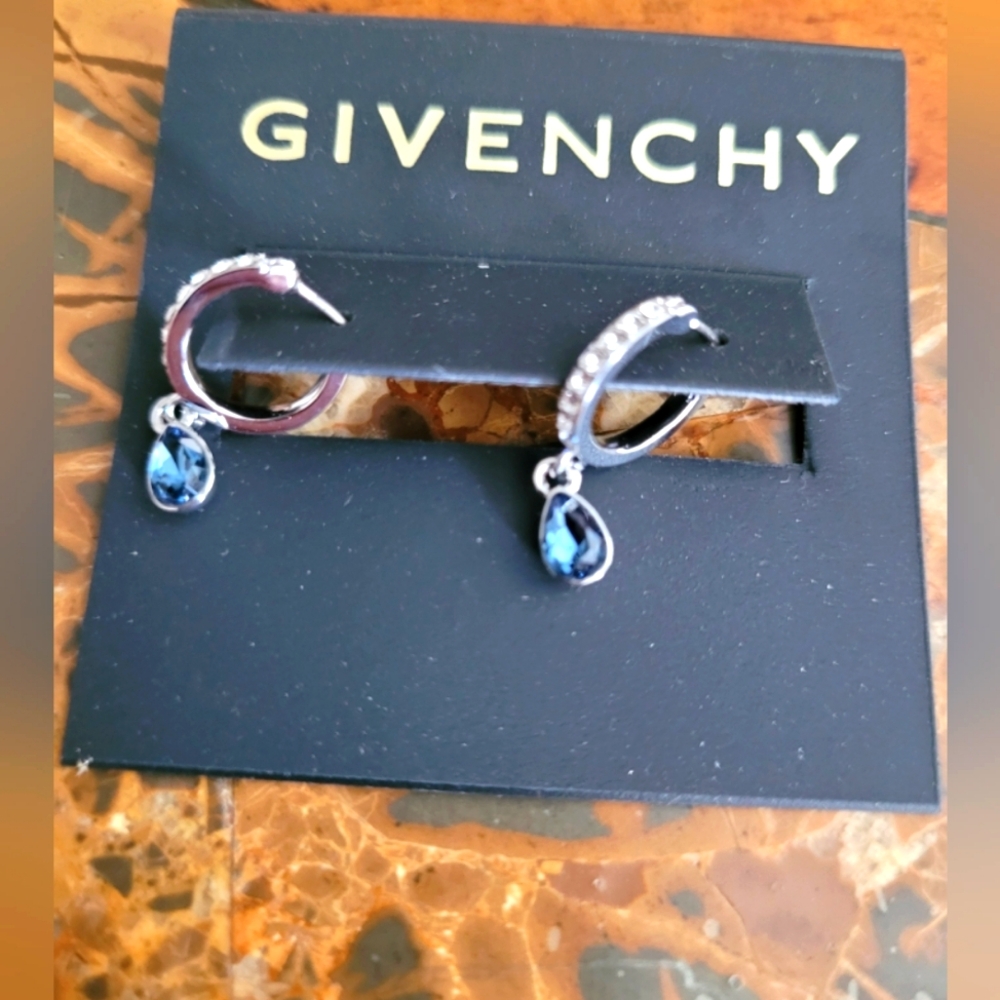 Givenchy Silver and Blue Drop Earrings